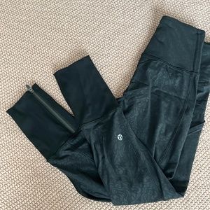 Lululemon Full Length Black Floral Leggings